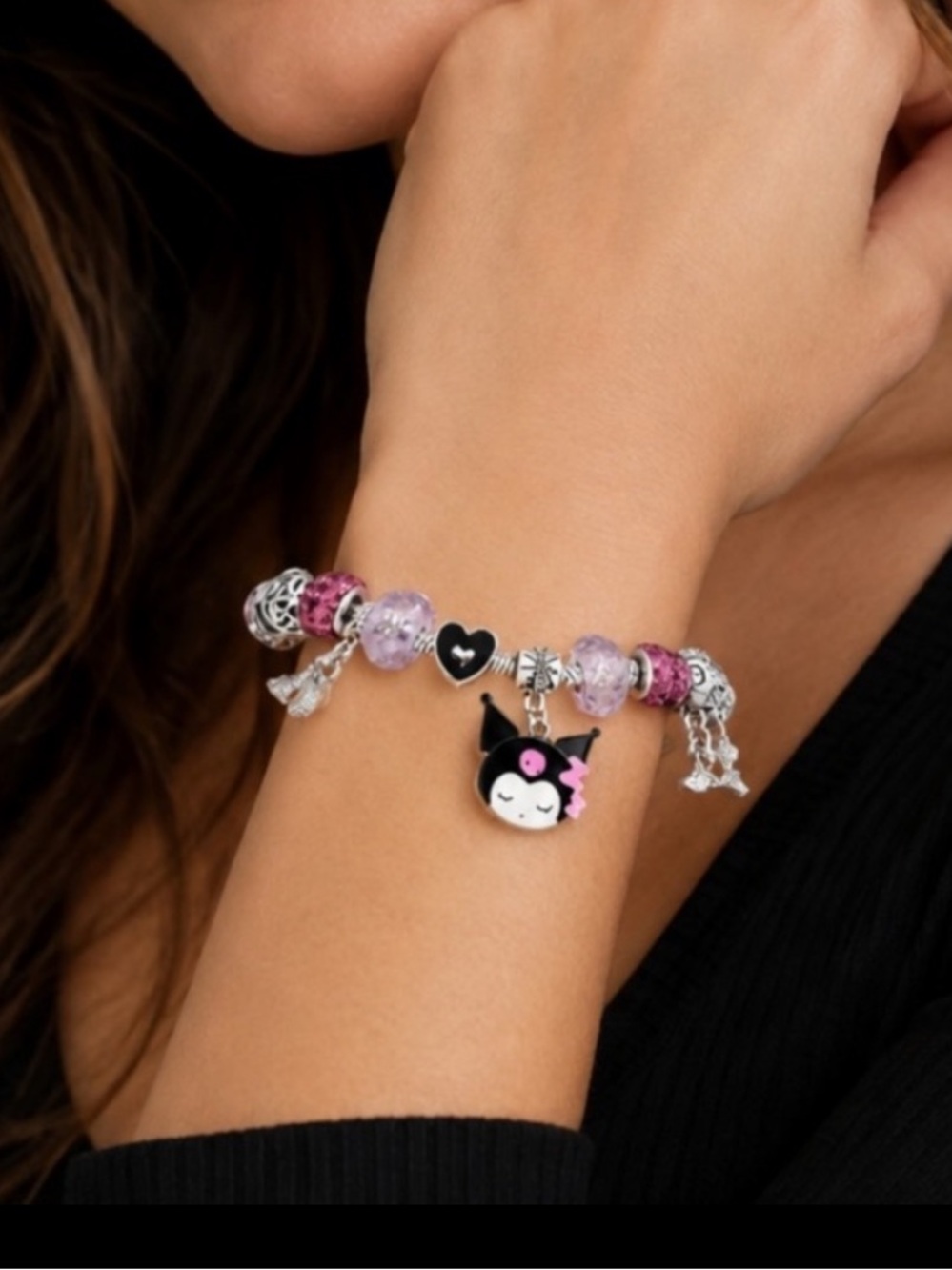NWT Hello Kitty & Kuromi Charm Bracelet | Pink & Purple Beaded Kawaii Jewelry